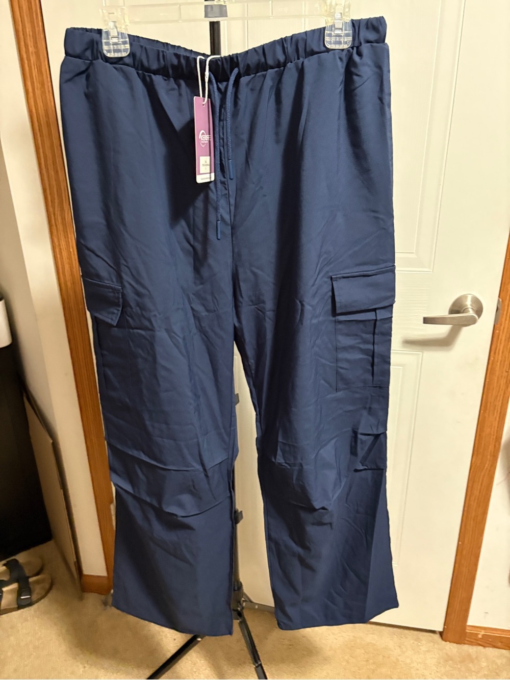 Navy Cargo Pants - Drawstring Waist
